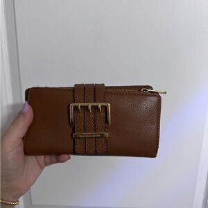 Michael Kors Tan Leather Wallet with Gold Buckle